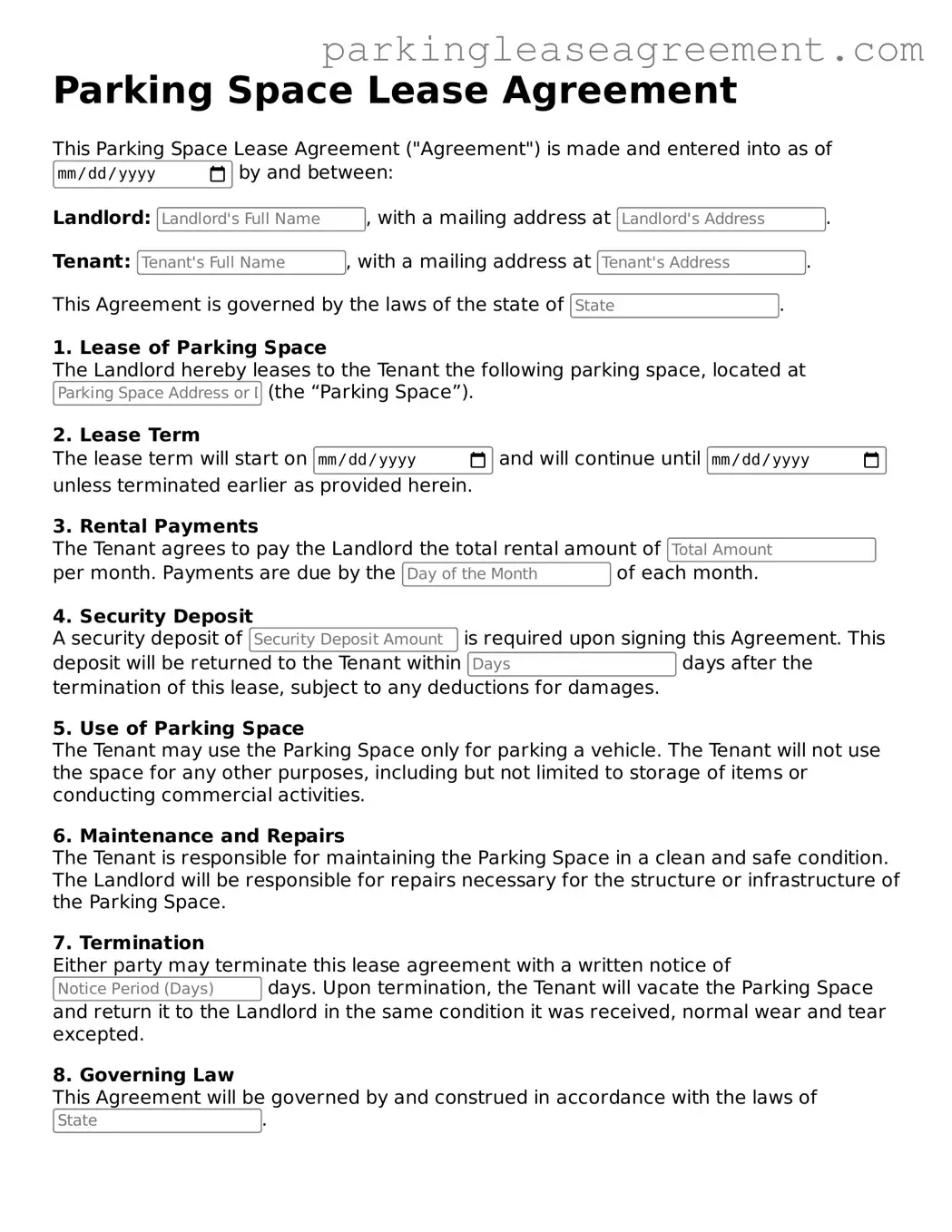 Valid Parking Space Lease Agreement Template